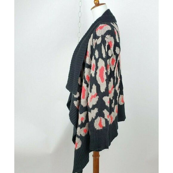 ROMEO & JULIET COUTURE Black Leopard Open Drape Front Long Cardigan Womens S - Picture 3 of 6